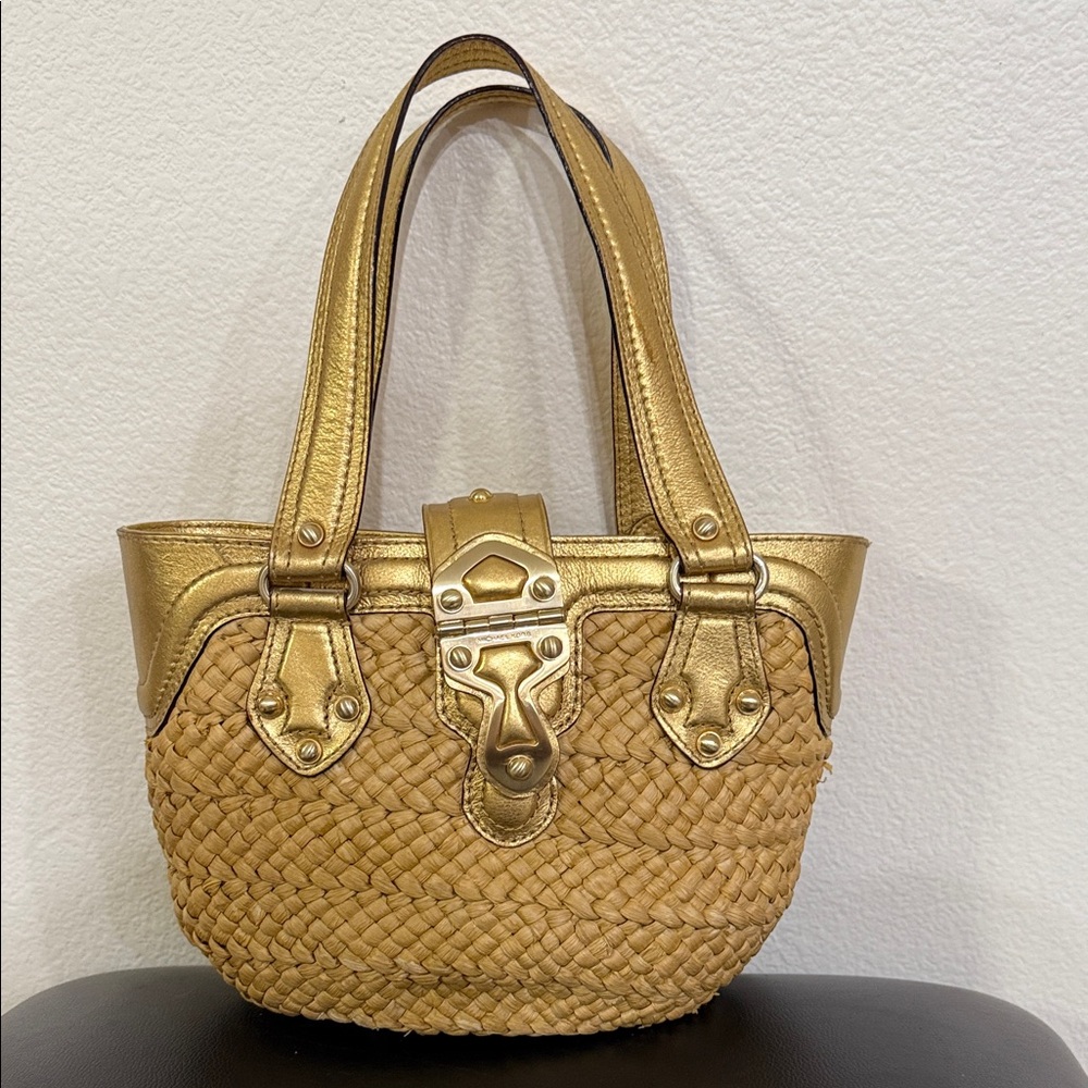 Rare MICHAEL by Michael Kors Elegant Gold and Tan Woven Tote EUC